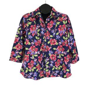 Lands' End No Iron Supima Floral Print Shirt Women's Plus Size 14 Cotton Career